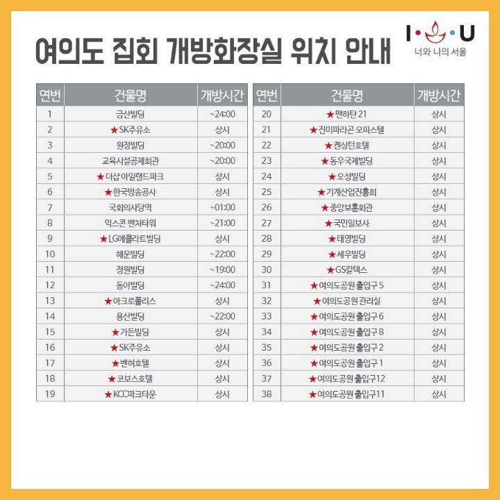 여의도 촛불파티 행진경로 및 화장실 위치 | 인스티즈