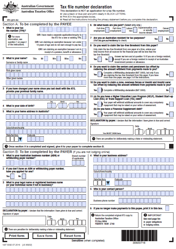 Tax File Number Declaration Form Pdf Pdf Withholding Tax 54 Off